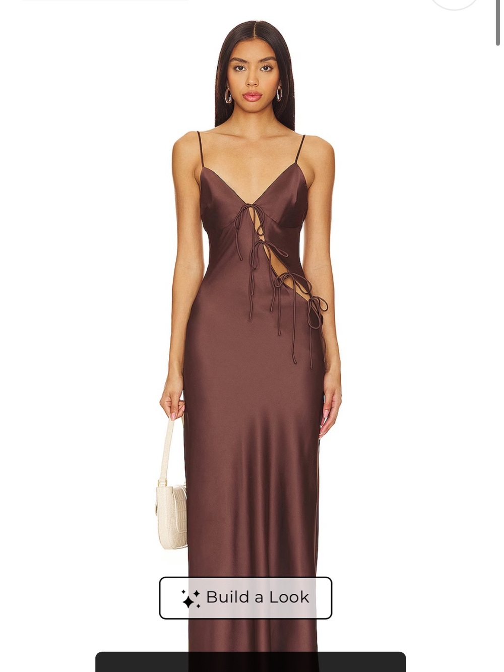 Lioness Satin Lace-Up Slip Dress - Chocolate Brown
